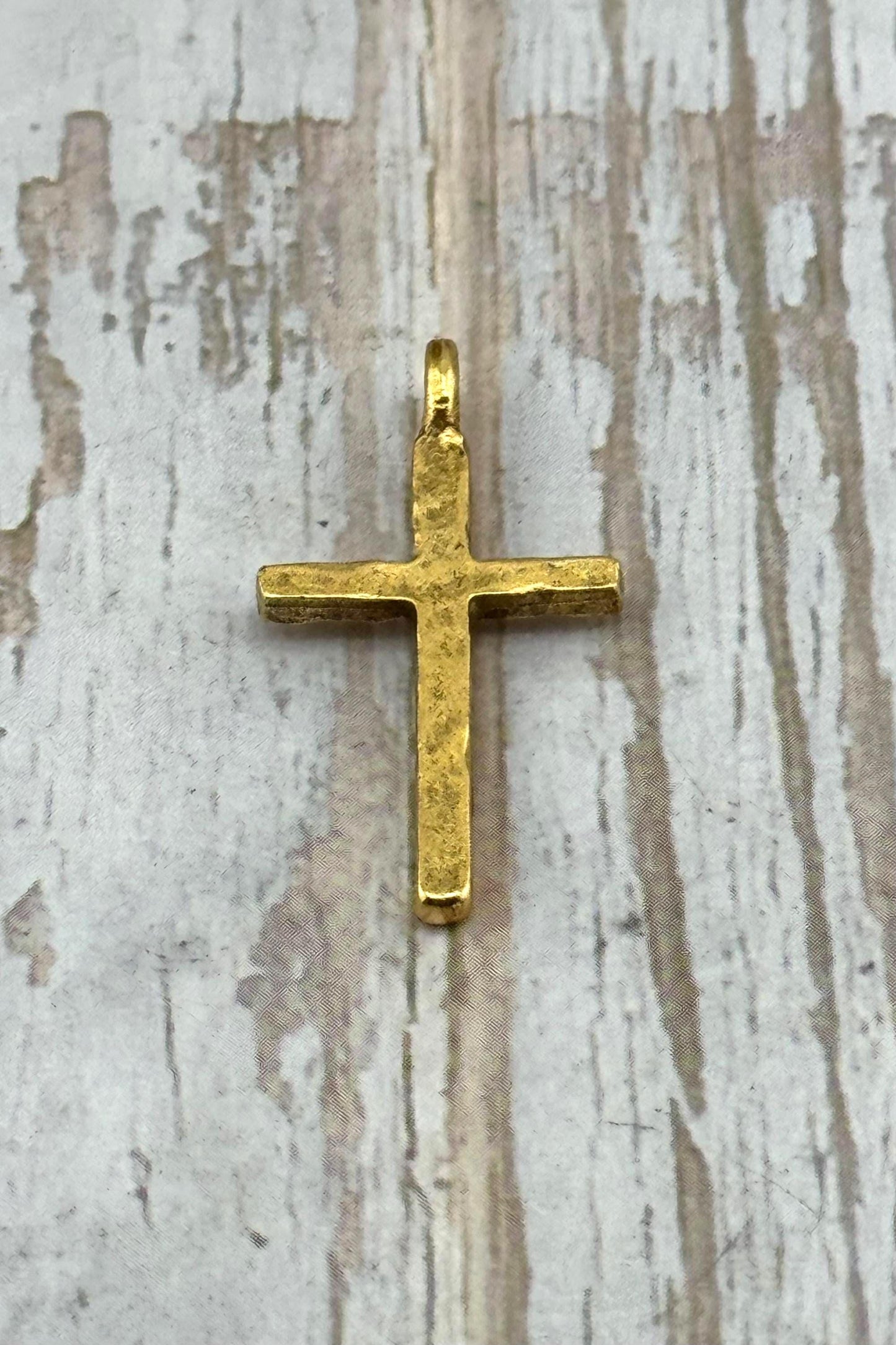 Hammered Cross Charm, Antiqued 18k Gold Plated - AG102