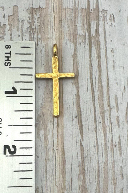 Hammered Cross Charm, Antiqued 18k Gold Plated - AG102