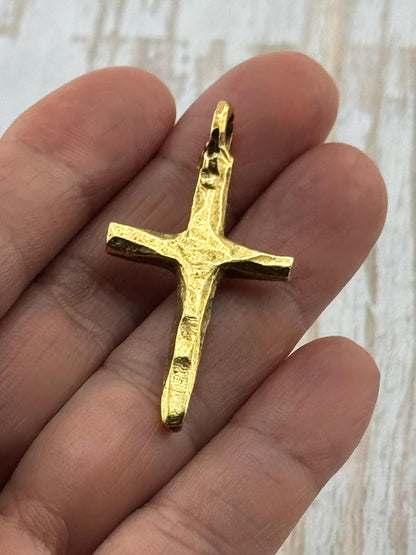 Large Rustic Cross Charm, Antiqued 18k Gold Plated - AG121