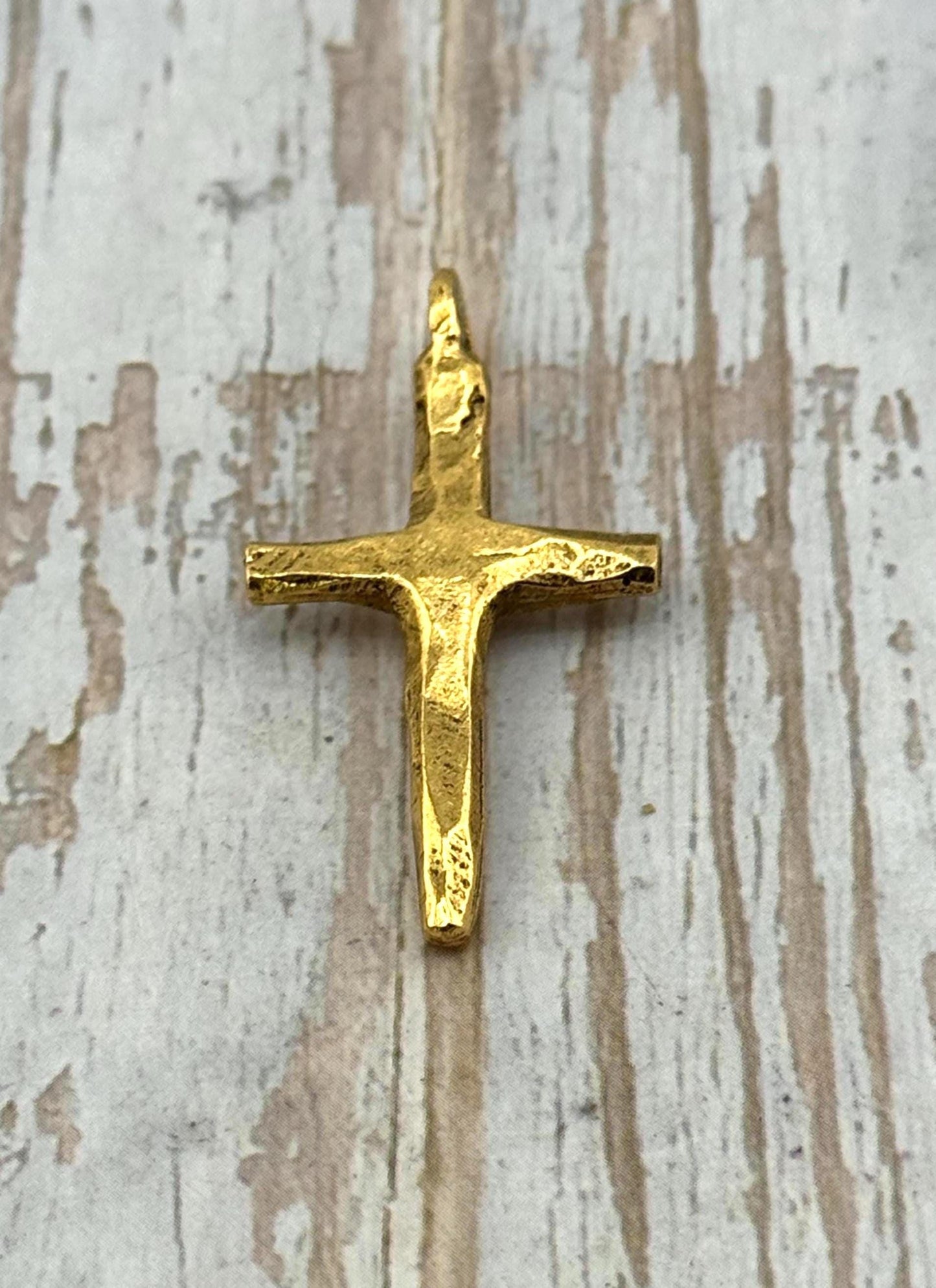Large Rustic Cross Charm, Antiqued 18k Gold Plated - AG121