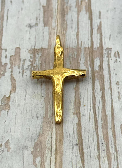 Large Rustic Cross Charm, Antiqued 18k Gold Plated - AG121