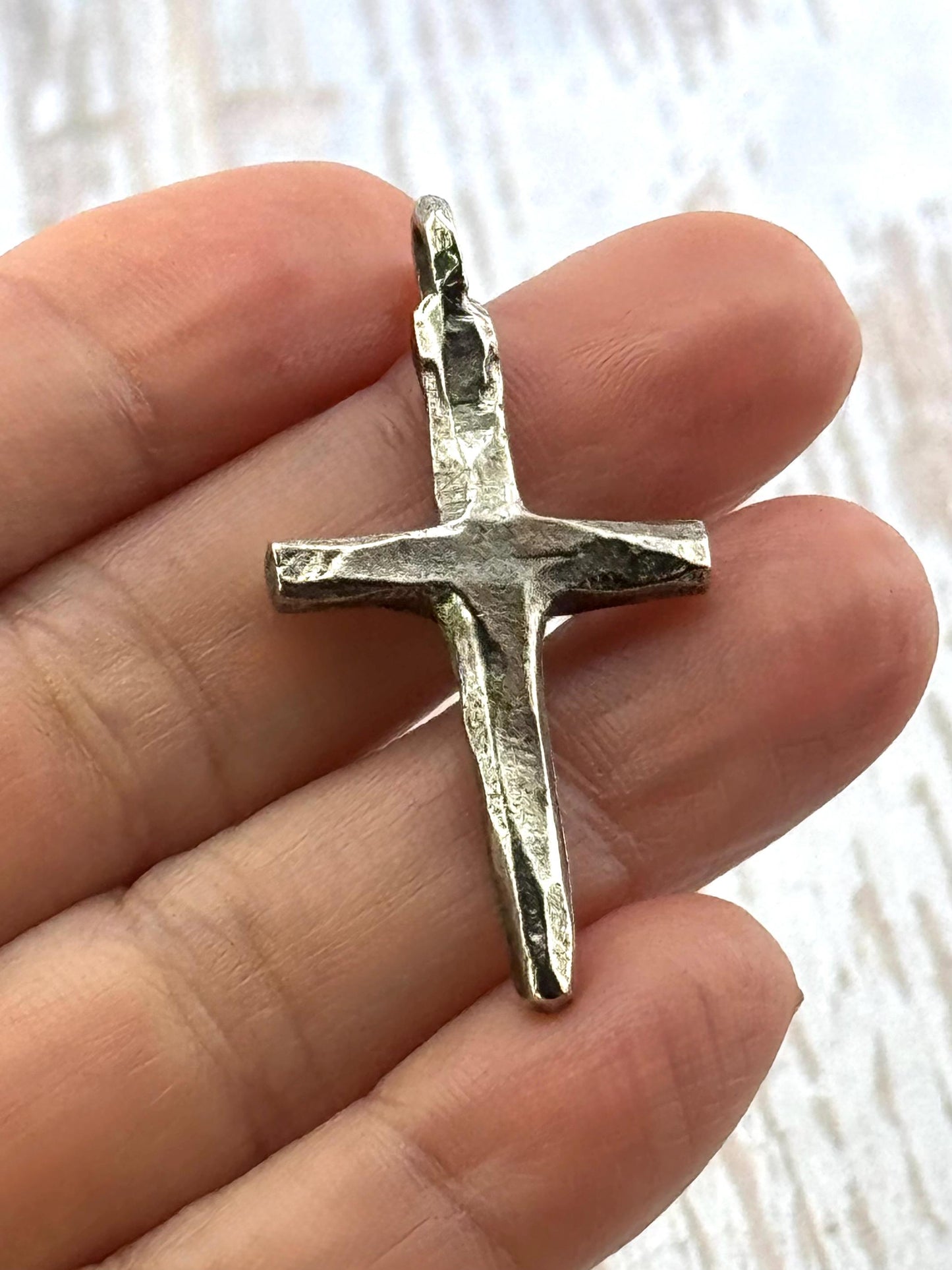 Large Rustic Cross Charm, Antiqued Pewter - PT481