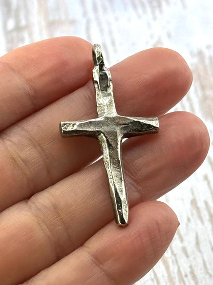 Large Rustic Cross Charm, Antiqued Pewter - PT481