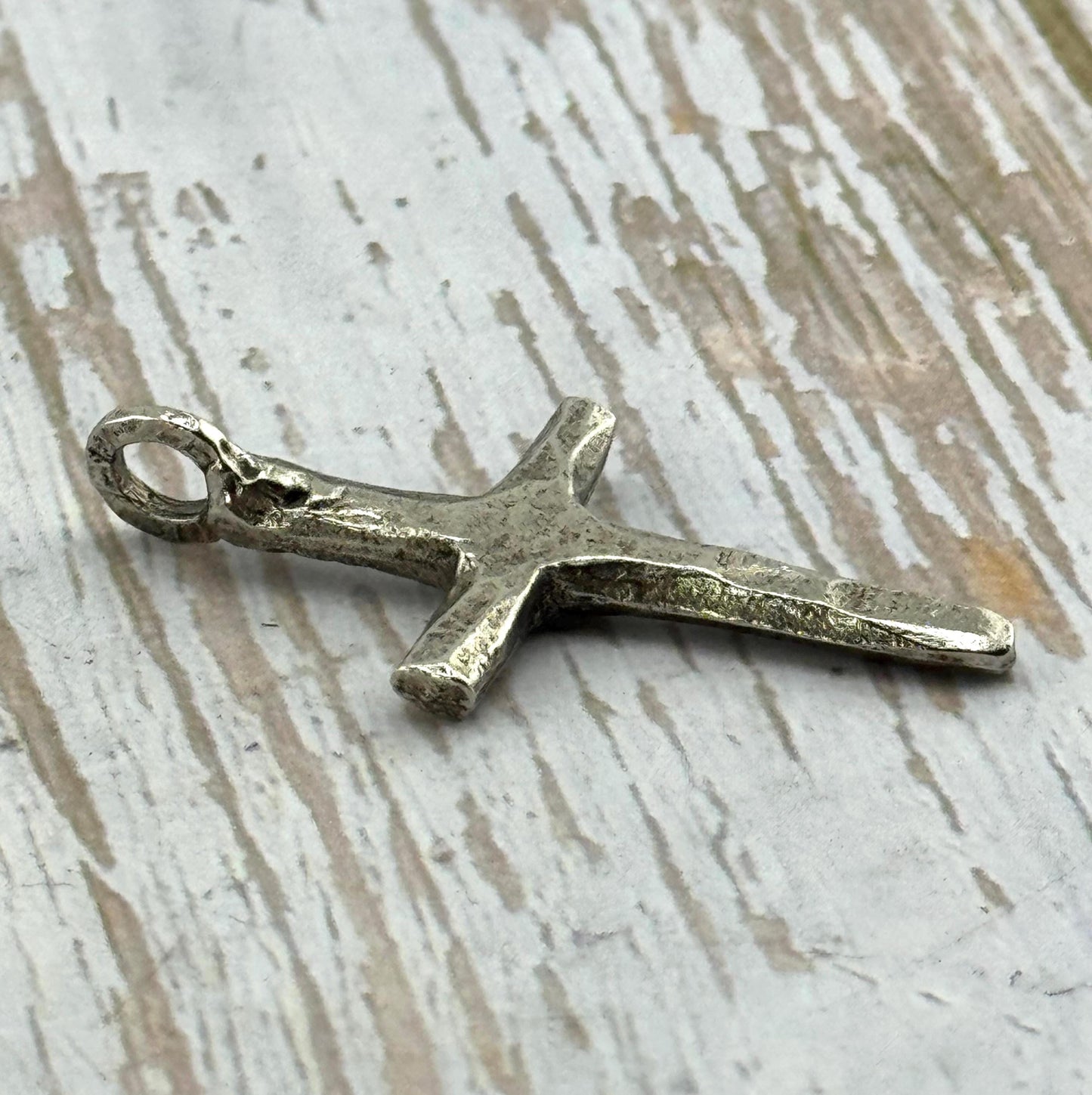 Large Rustic Cross Charm, Antiqued Pewter - PT481