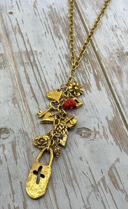 Chunky Cross Lock Charm, Antiqued 18k Gold Plated - AG096