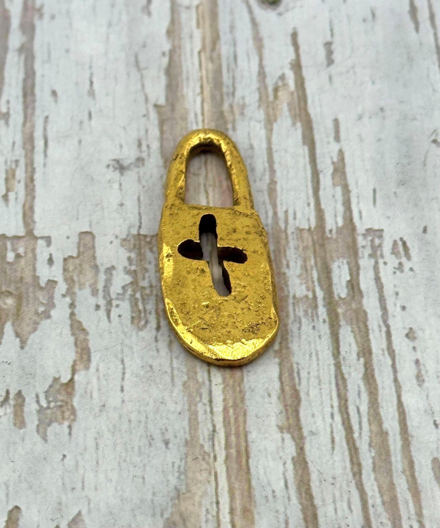 Chunky Cross Lock Charm, Antiqued 18k Gold Plated - AG096