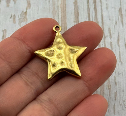 Small Hammered Star Charm ,Antiqued 18K Gold Plated - AG008