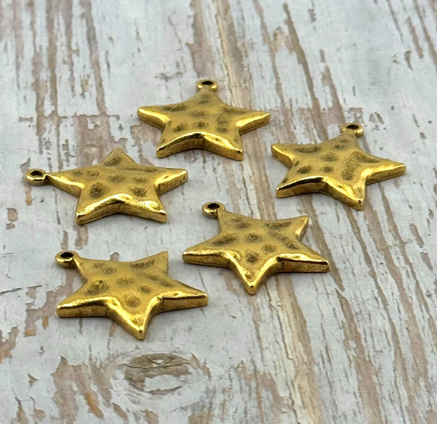 Small Hammered Star Charm ,Antiqued 18K Gold Plated - AG008