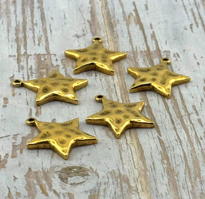 Small Hammered Star Charm ,Antiqued 18K Gold Plated - AG008