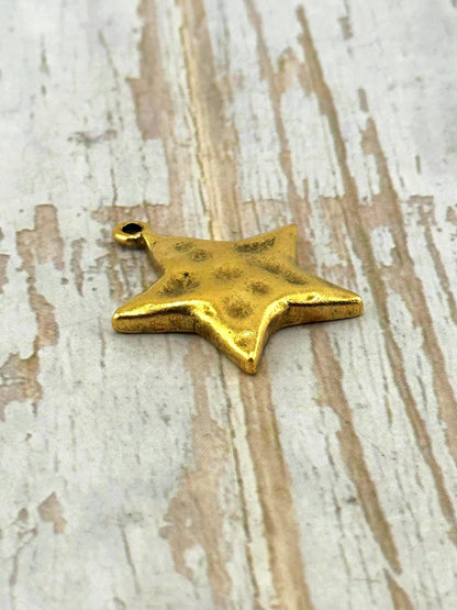 Small Hammered Star Charm ,Antiqued 18K Gold Plated - AG008