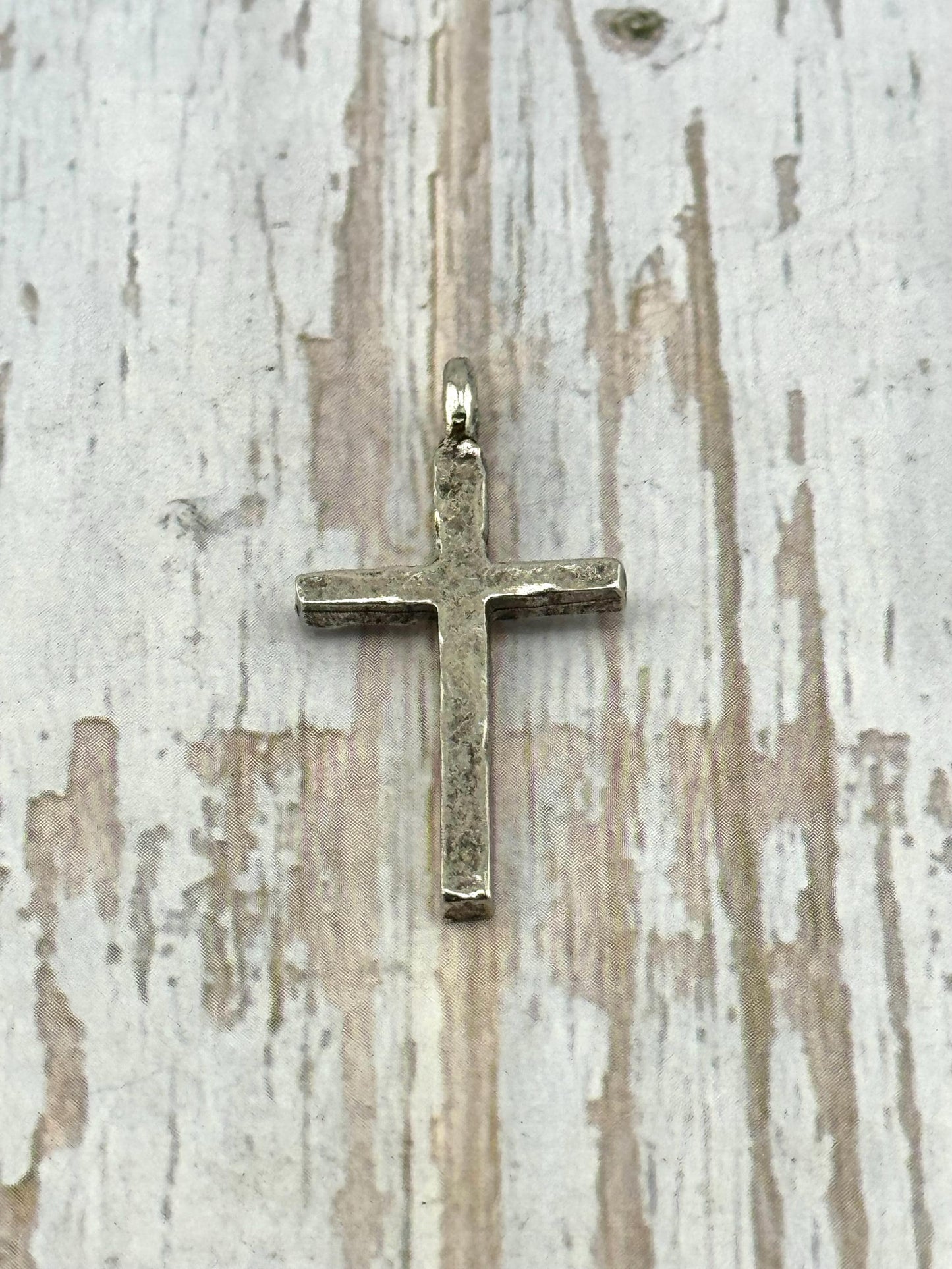 Hammered Cross Charm, Antiqued Pewter - PT462