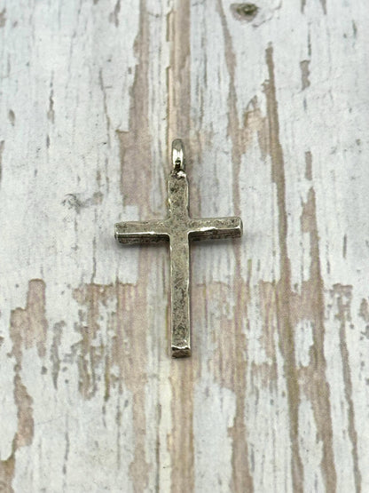 Hammered Cross Charm, Antiqued Pewter - PT462