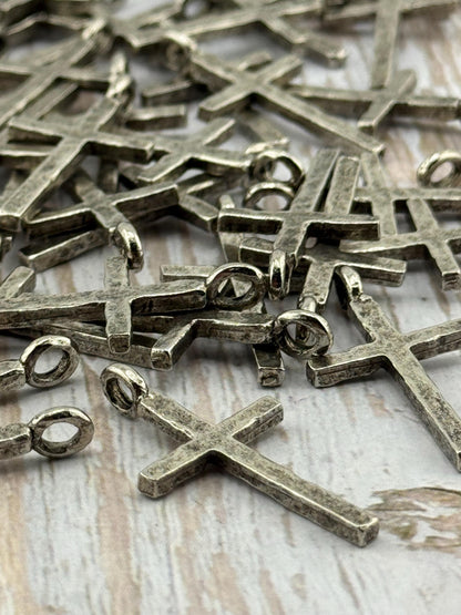 Hammered Cross Charm, Antiqued Pewter - PT462