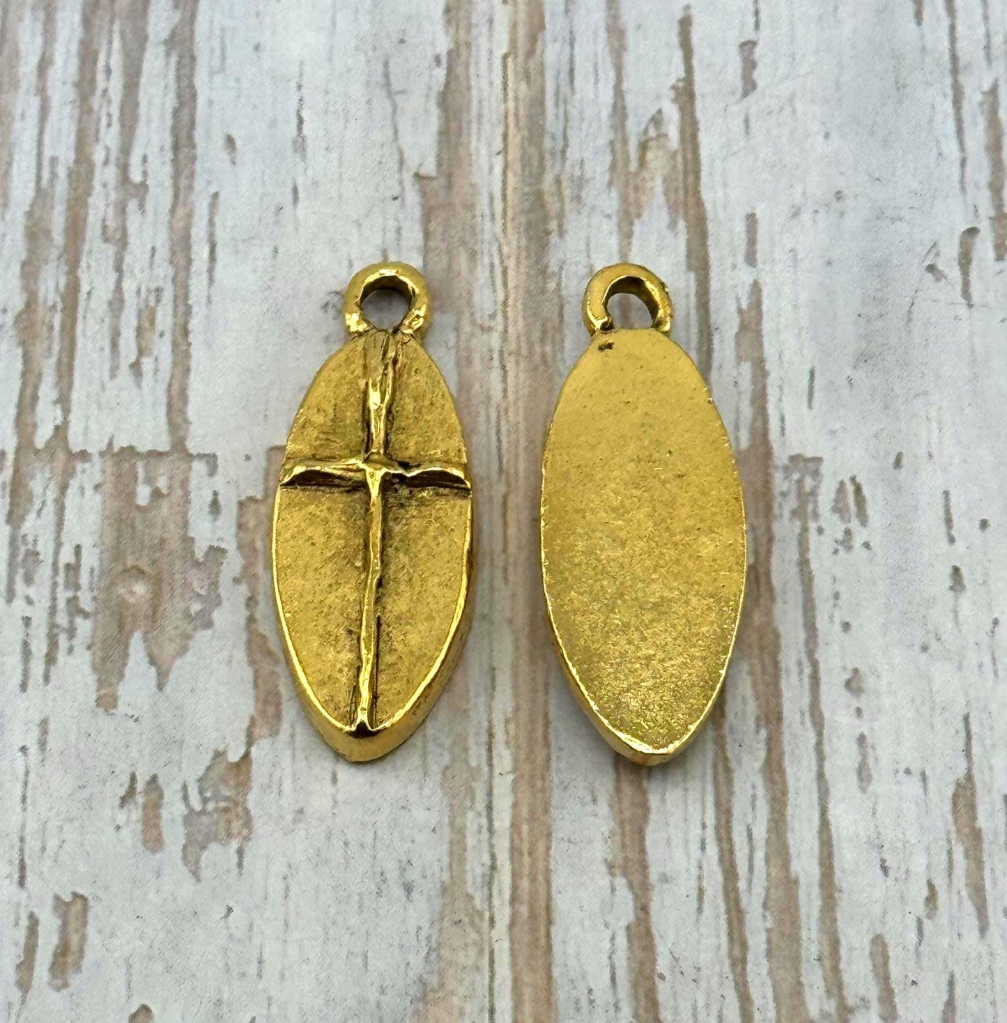Large Rustic Cross Charm, Antiqued 18k Gold Plated - AG108