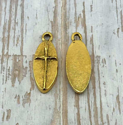 Large Rustic Cross Charm, Antiqued 18k Gold Plated - AG108