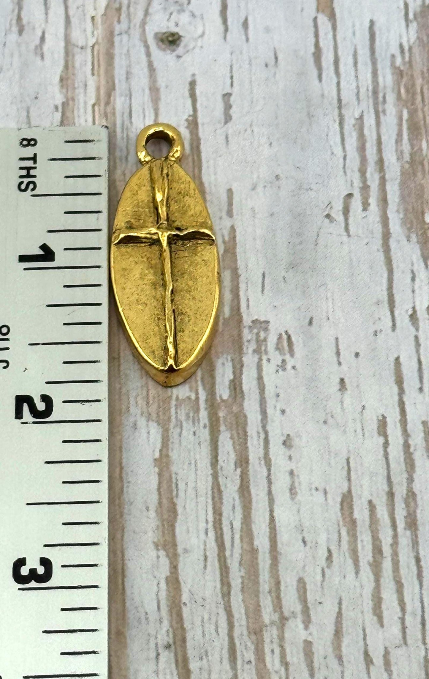 Large Rustic Cross Charm, Antiqued 18k Gold Plated - AG108