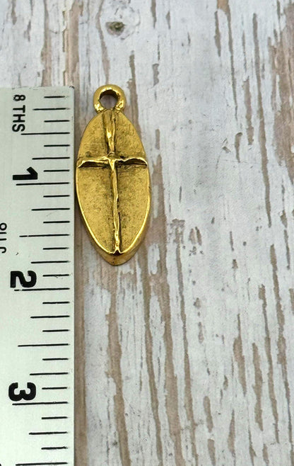 Large Rustic Cross Charm, Antiqued 18k Gold Plated - AG108