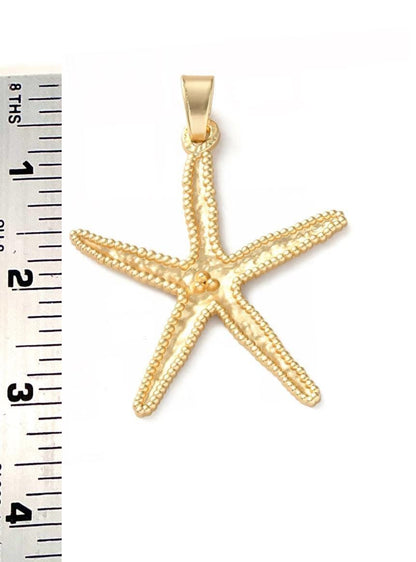 Oversized Satin Gold Starfish Large Pendants, DIY Jewelry Making Supplies, Gold Findings,Large Star Jewelry,Boho Charms with Bail,Yoga,ST785