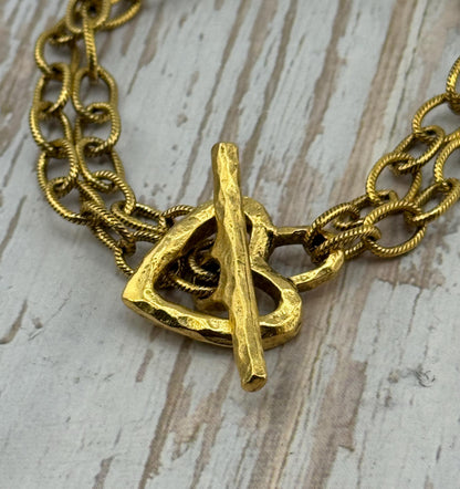 Grand fermoir à bascule en forme de cœur, plaqué or 18 carats vieilli - AG123
