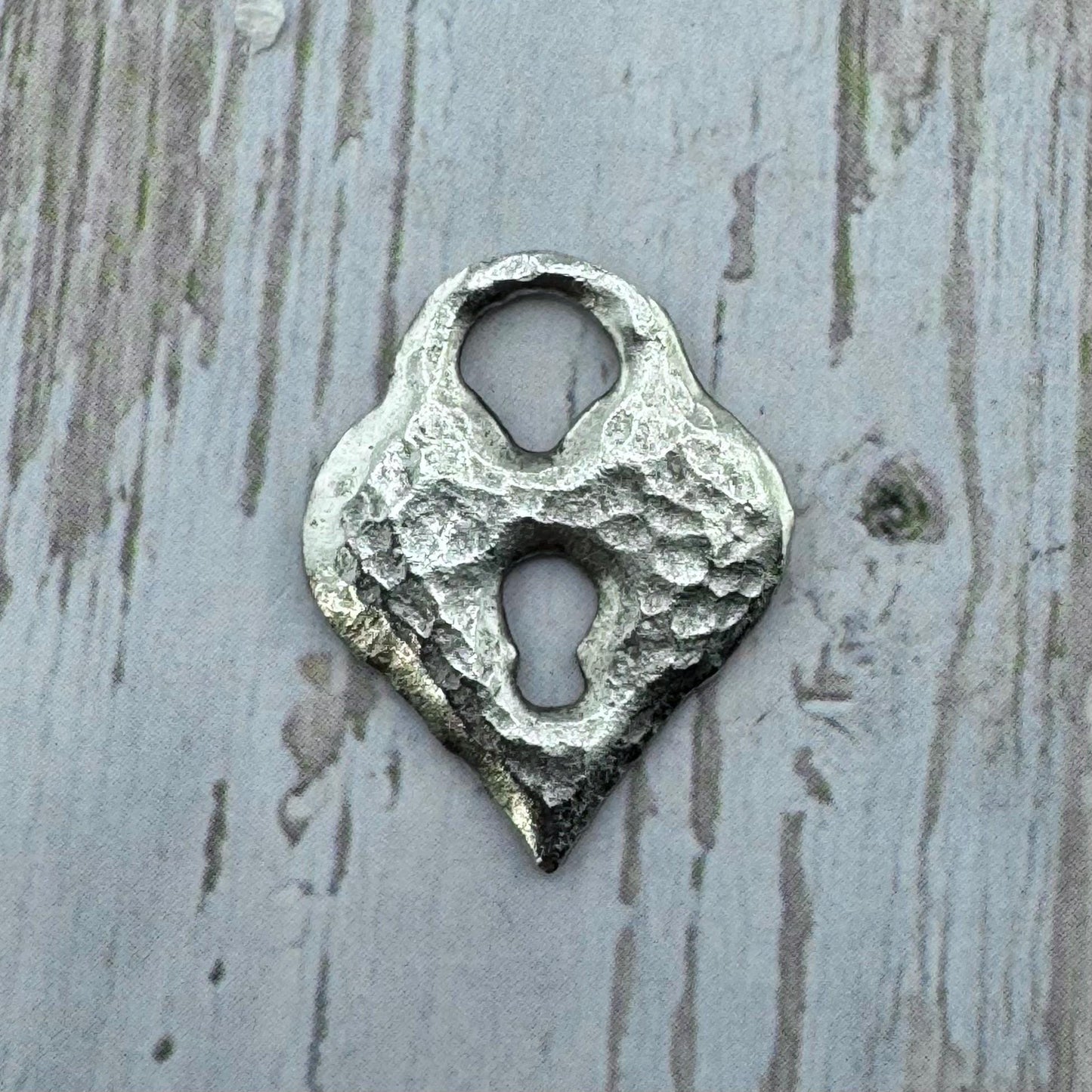 Hammered Padlock Heart Charm, Antiqued Pewter - PT507