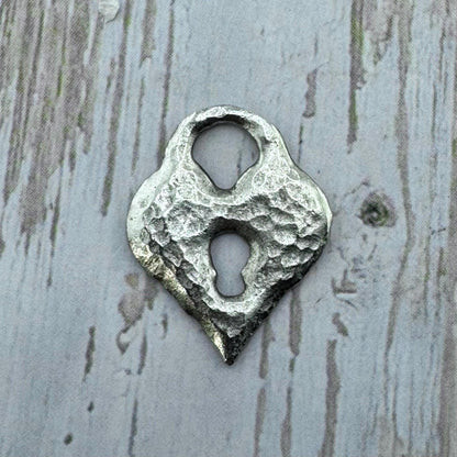 Hammered Padlock Heart Charm, Antiqued Pewter - PT507