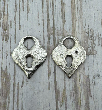 Hammered Padlock Heart Charm, Antiqued Pewter - PT507