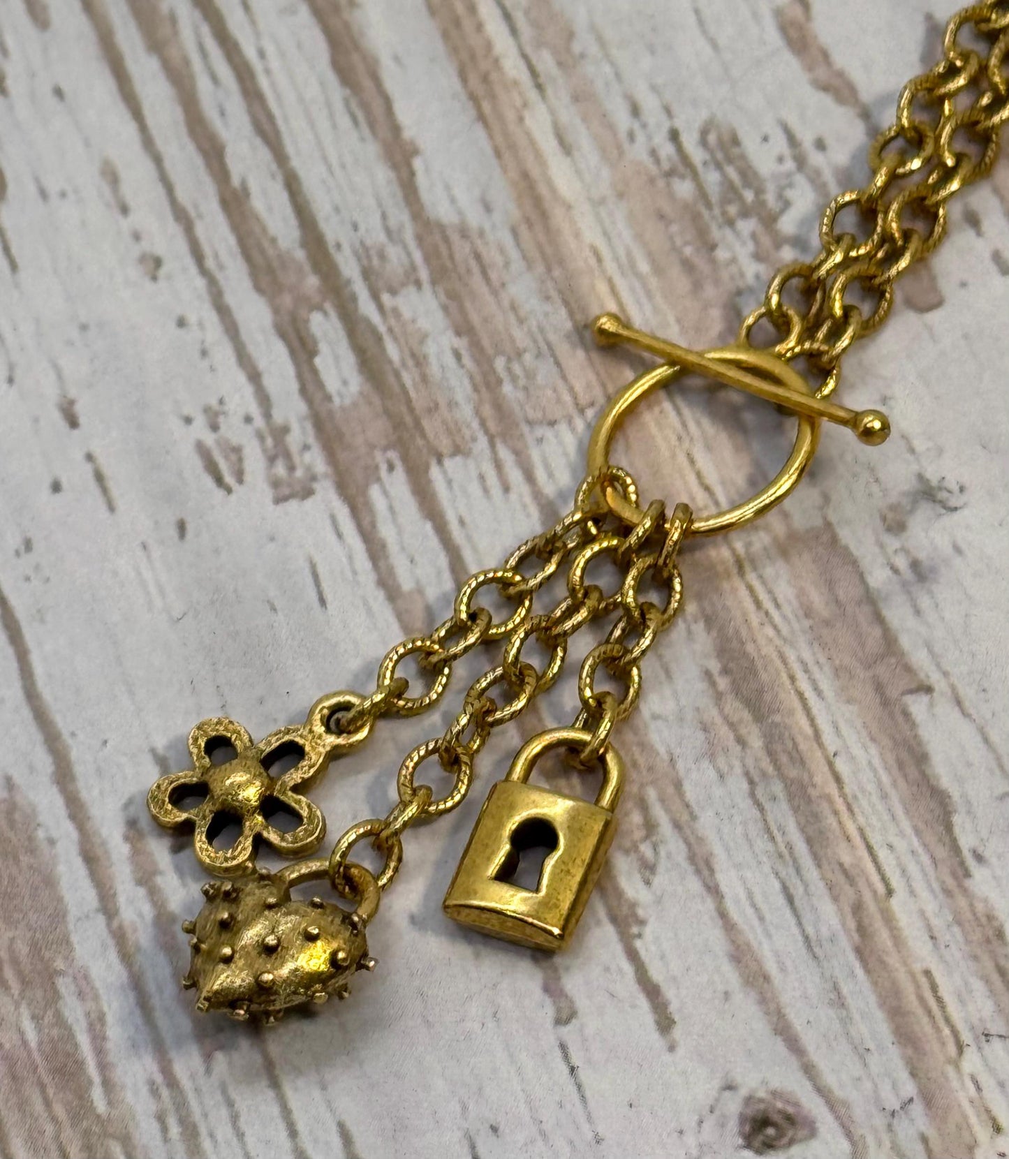 Small Padlock Charm, Antiqued 18K Gold Plated - AG583