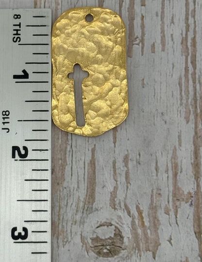 Cross Dog Tag Charm, Satin 18k Gold Plated - ST335