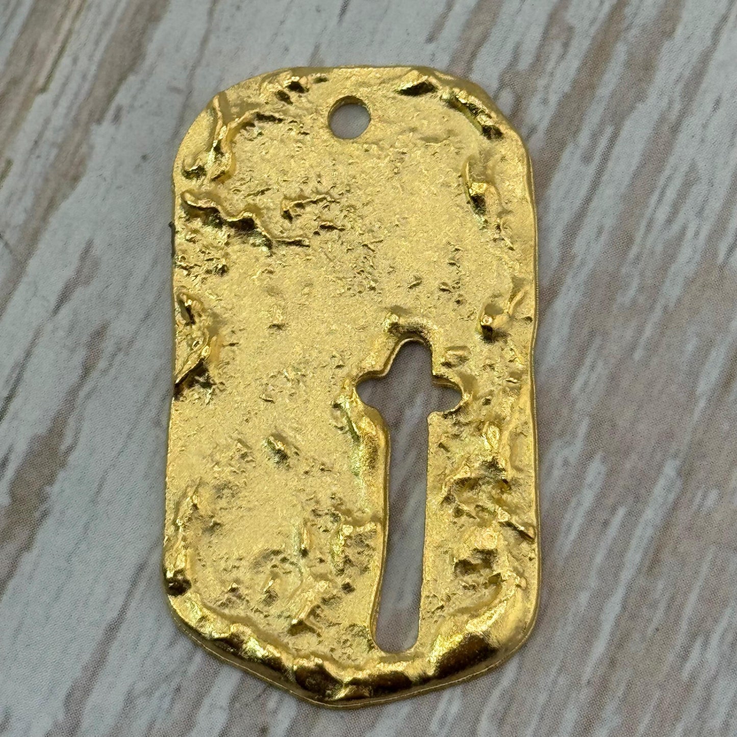 Cross Dog Tag Charm, Satin 18k Gold Plated - ST335