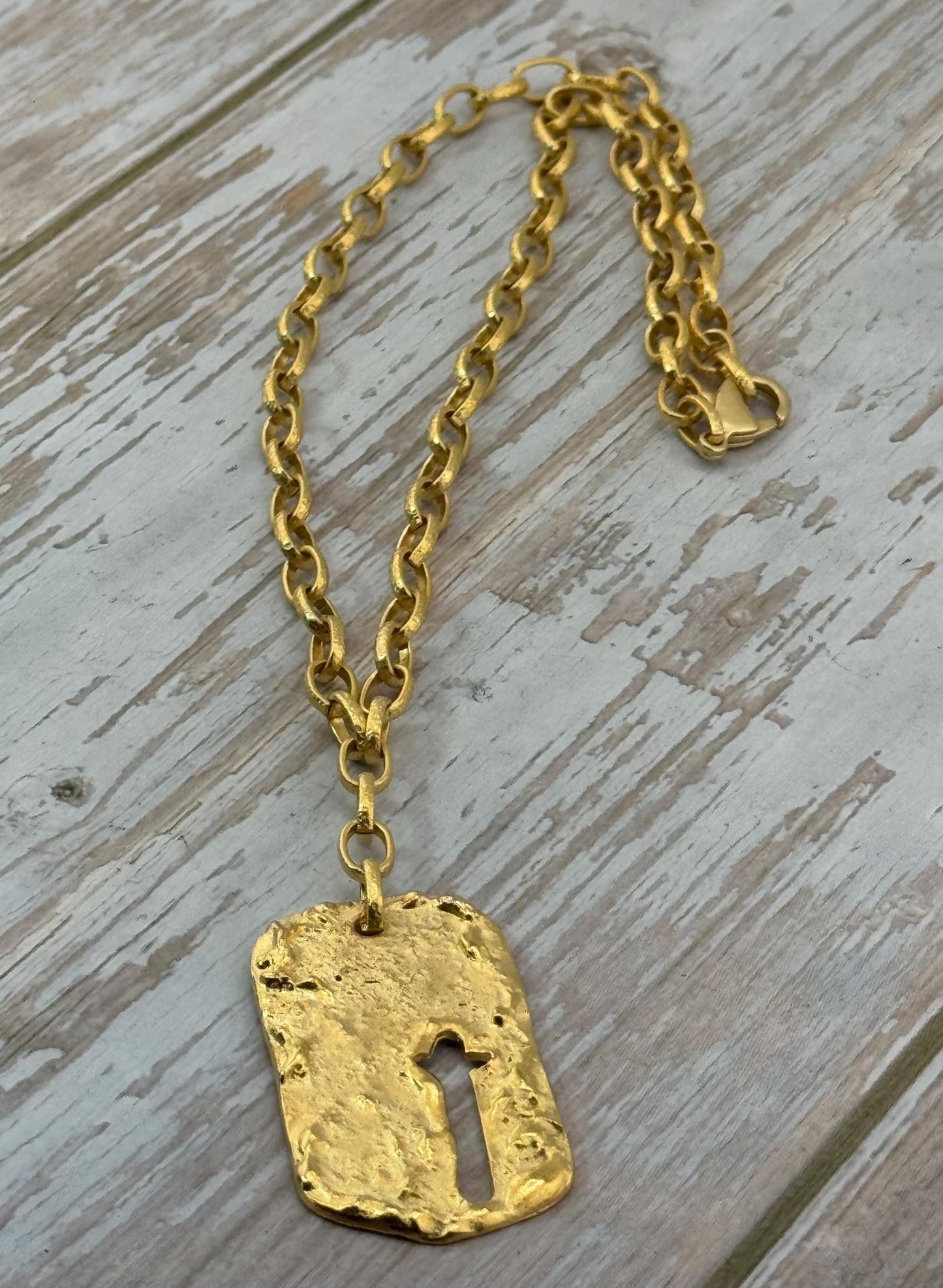 Cross Dog Tag Charm, Satin 18k Gold Plated - ST335
