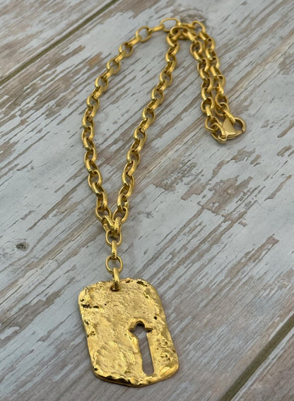 Cross Dog Tag Charm, Satin 18k Gold Plated - ST335