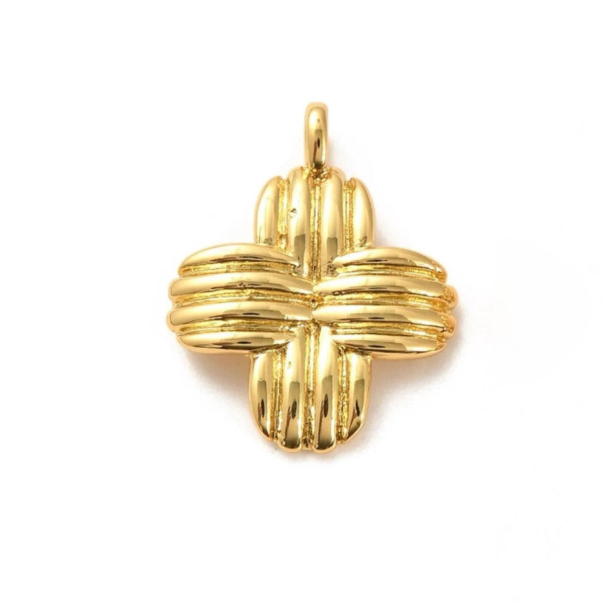 Hatched Cross Pendant, Shiny 18k Gold Plated - SY044