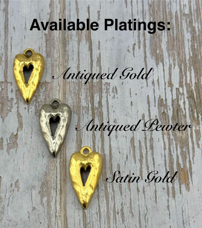 Hammered Heart Charm, Satin 18k Gold Plated - ST563