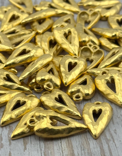 Hammered Heart Charm, Satin 18k Gold Plated - ST563