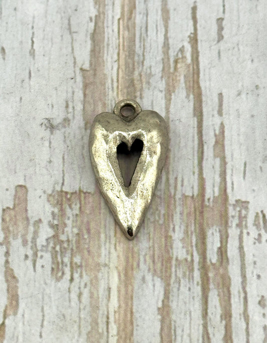 Hammered Heart Charm, Antiqued Pewter - PT569