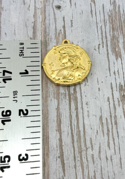 Large Joan of Arc Medal with Frame, Satin 18K Gold Plated - ST332