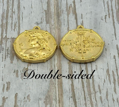 Large Joan of Arc Medal with Frame, Satin 18K Gold Plated - ST332