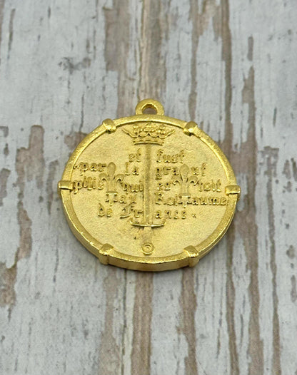 Large Joan of Arc Medal with Frame, Satin 18K Gold Plated - ST332