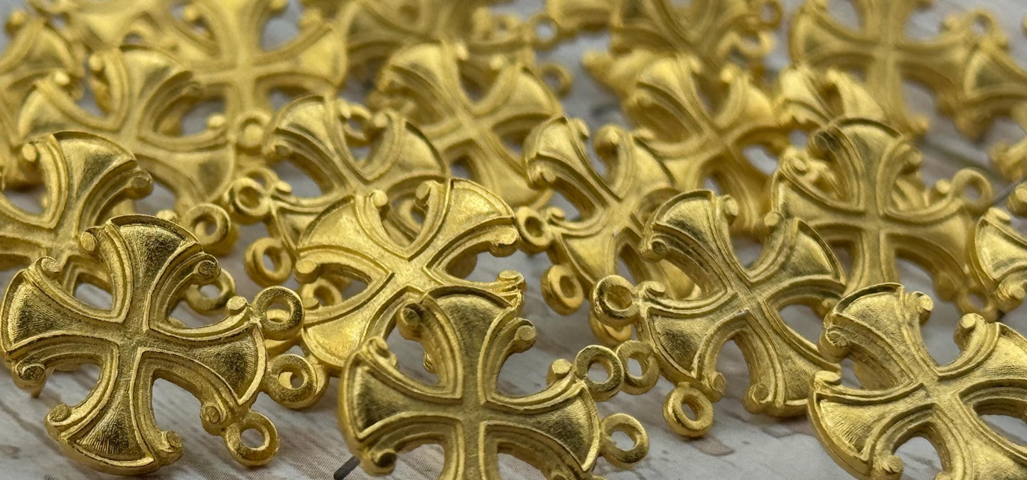 Iron Cross Earrings, Satin 18k Gold Plated - ST604
