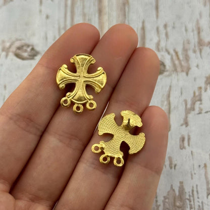 Iron Cross Earrings, Satin 18k Gold Plated - ST604