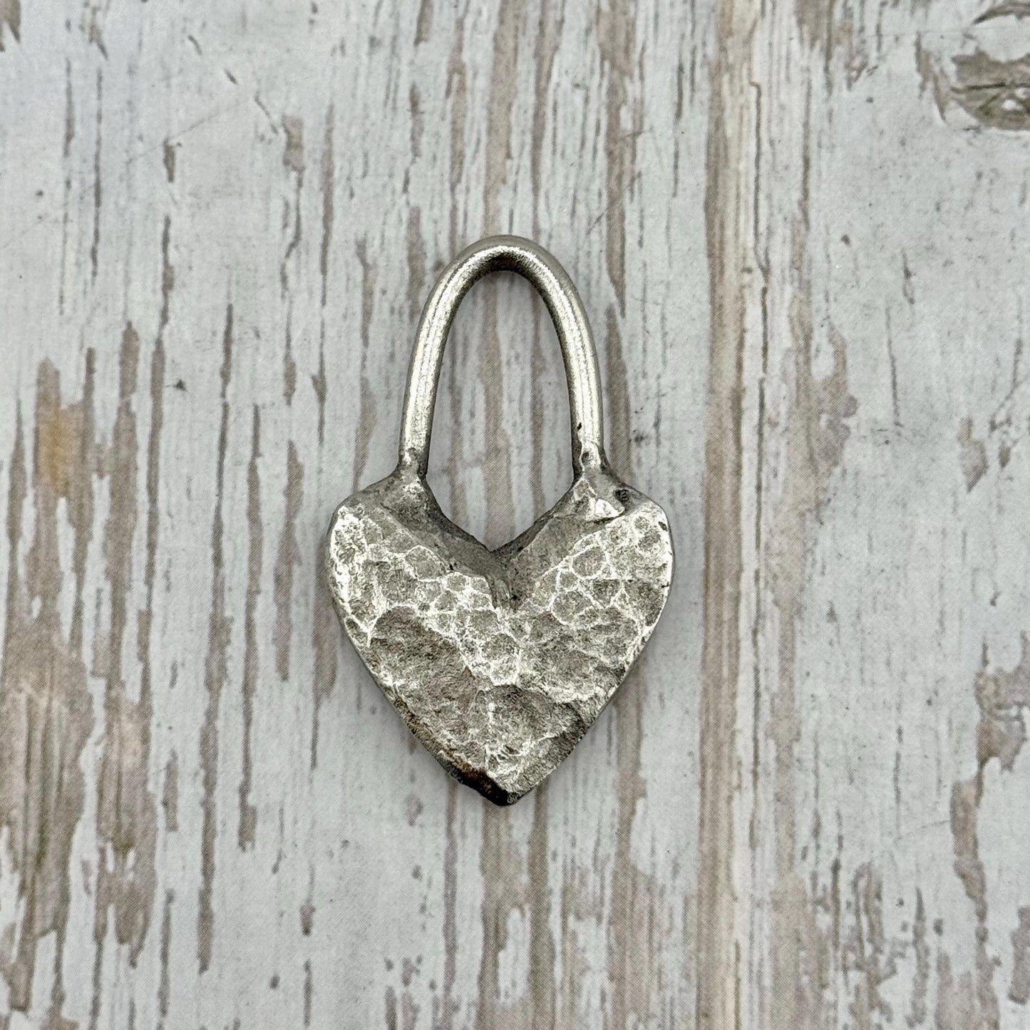 Hammered Heart Charm with Elongated Loop, Antiqued Pewter - PT453
