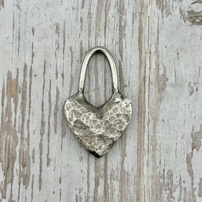 Hammered Heart Charm with Elongated Loop, Antiqued Pewter - PT453