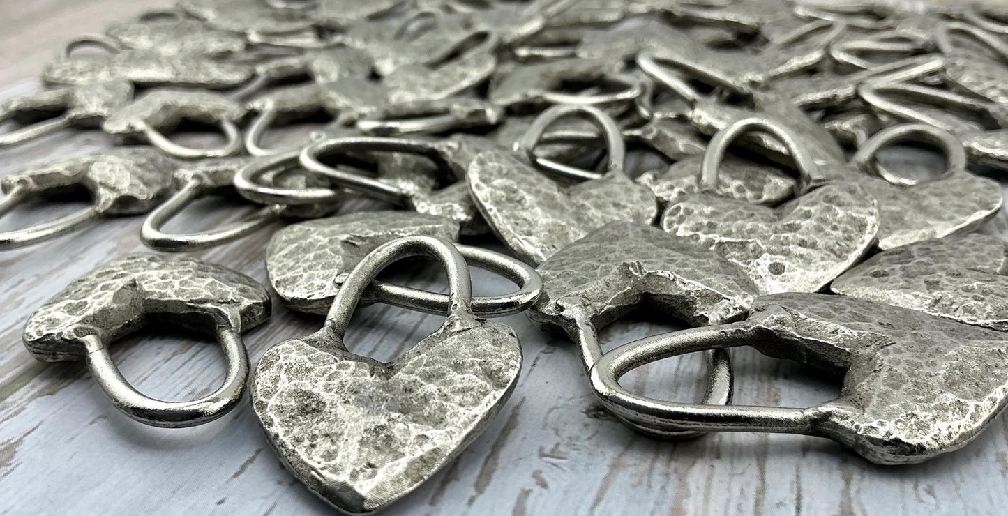Hammered Heart Charm with Elongated Loop, Antiqued Pewter - PT453