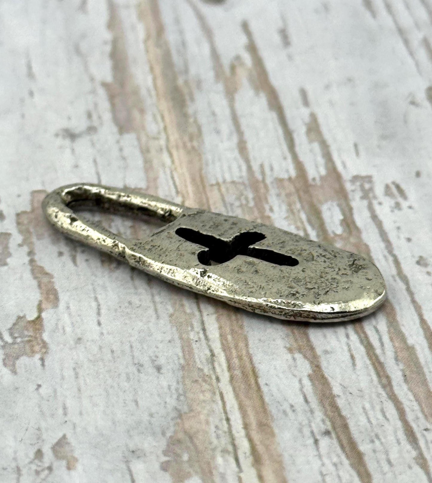 Chunky Hammered Cross Lock Charm, Antiqued Pewter - PT456