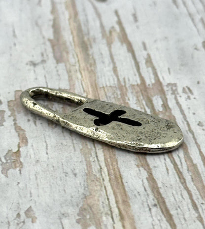 Chunky Hammered Cross Lock Charm, Antiqued Pewter - PT456