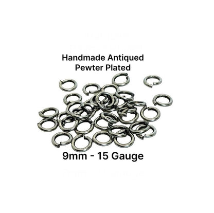 9mm 15 Gauge Bulk Jump Rings by Weight, Antiqued Pewter Plated - P039-JR