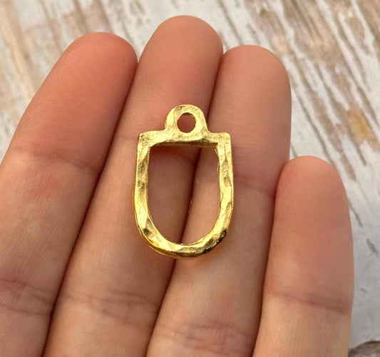 Hammered Connector Charm, Satin 18k Gold Plated - ST315