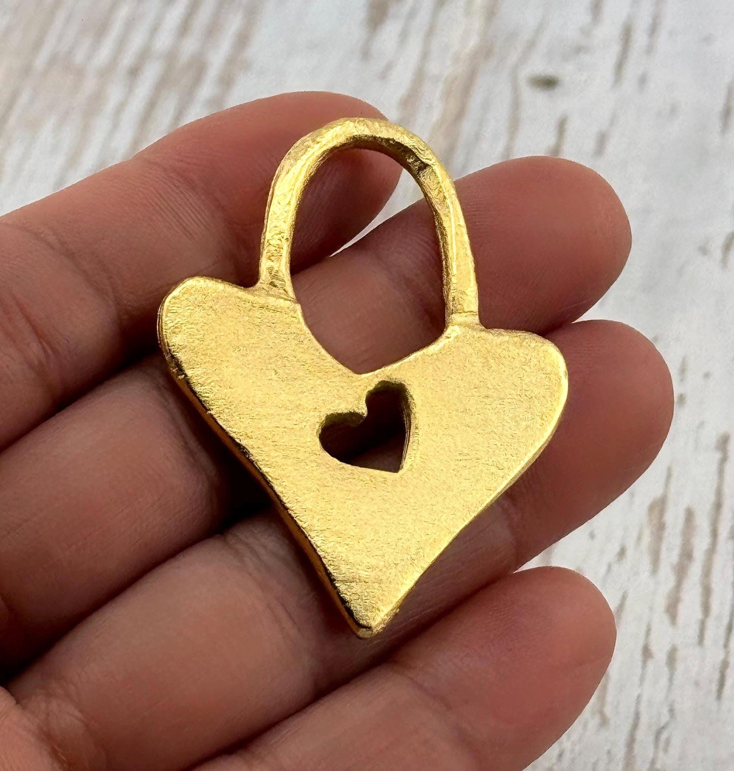 Heart Lock Charm, Satin 18k Gold Plated - ST272