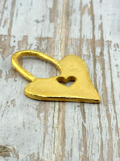 Heart Lock Charm, Satin 18k Gold Plated - ST272