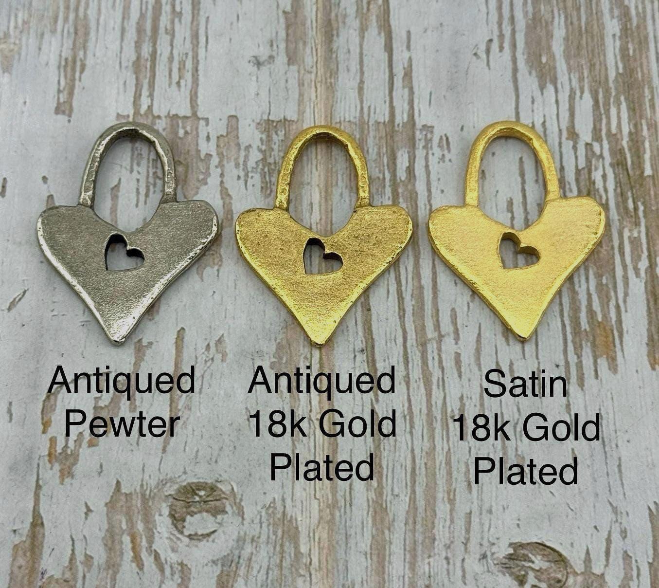 Heart Lock Charm, Satin 18k Gold Plated - ST272